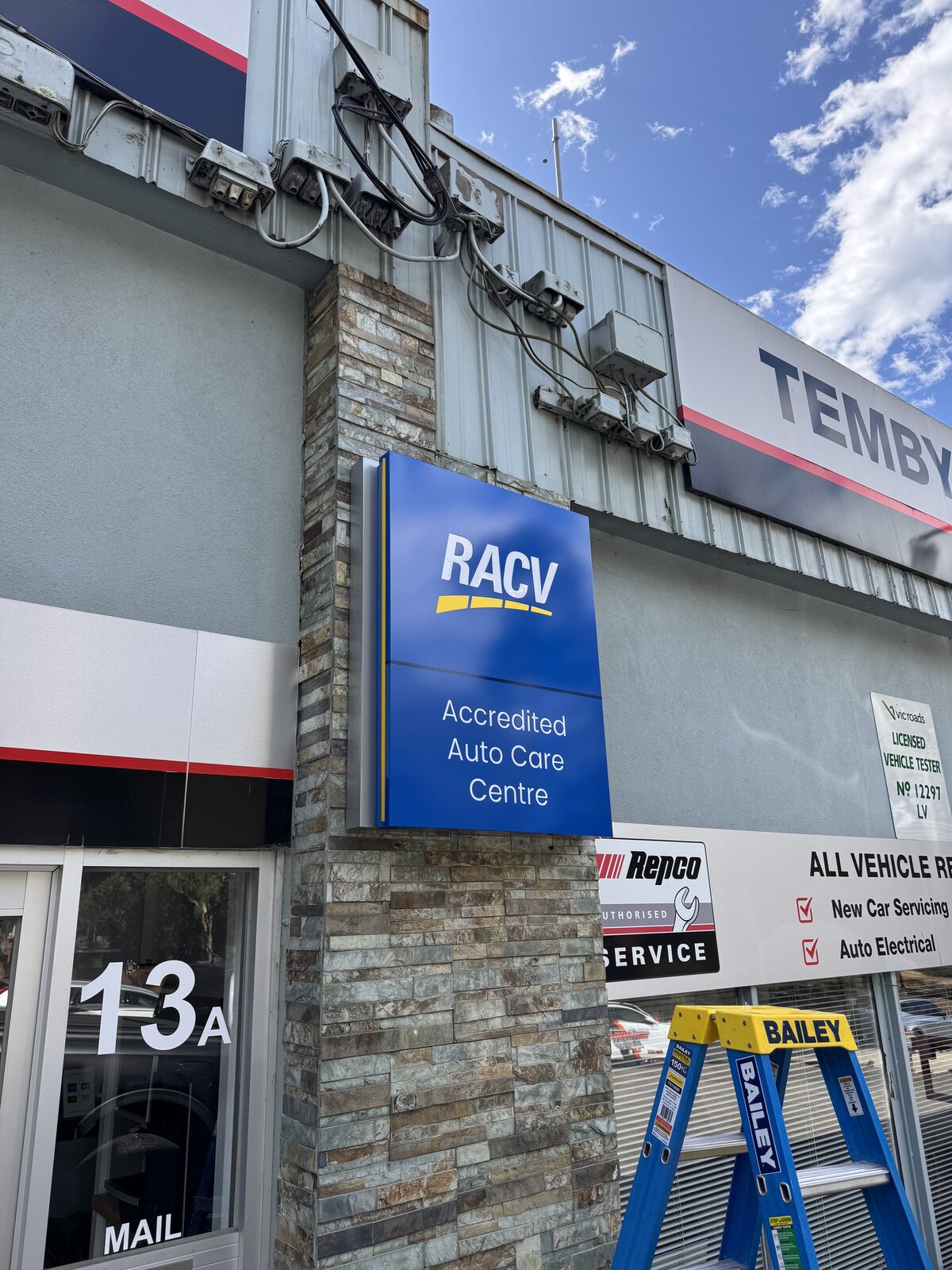 Electrical equipment and cabling on a commercial workshop exterior